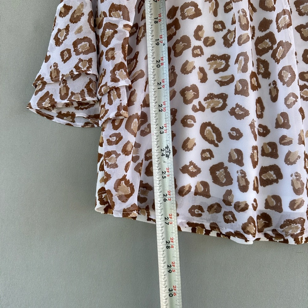 Charter Club Cream and Brown Leopard Print Peasant Blouse - Picture 6 of 9